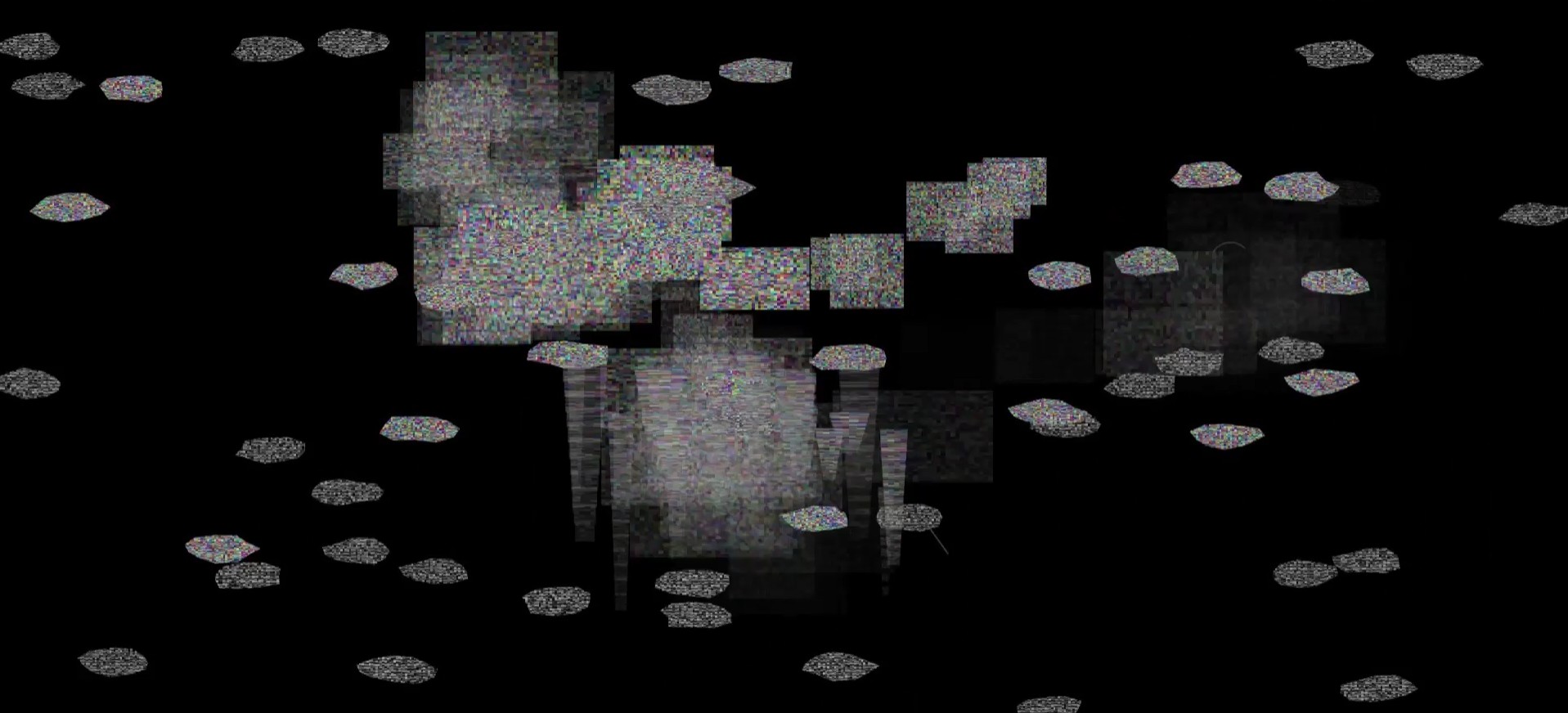 A fragment unspooling downward as its stored sound returns.